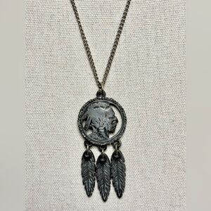 VTG EJC 97 Pewter Buffalo Nickel Indian Head Native American Pendant